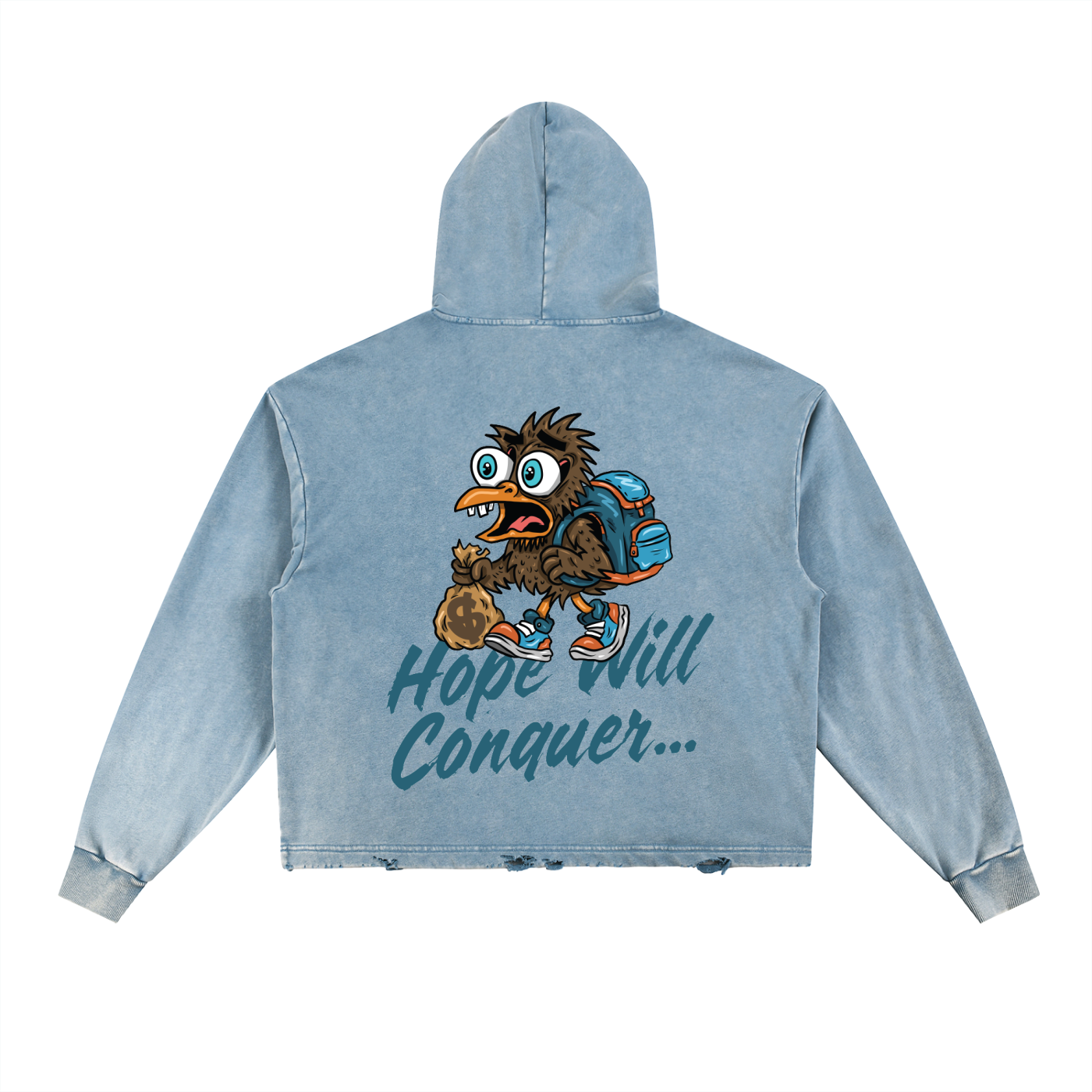 Brown Bird Vintage Washed Frayed-Hem Hoodie