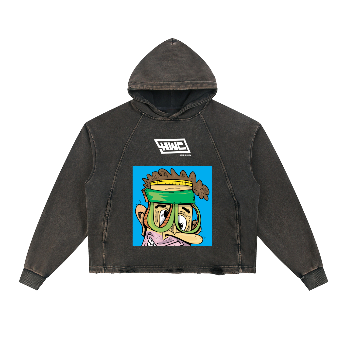 Icon Face Vintage Washed Frayed-Hem Hoodie